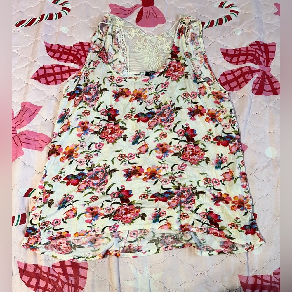 Deb Floral Lace Tank Top - Cream and Pink